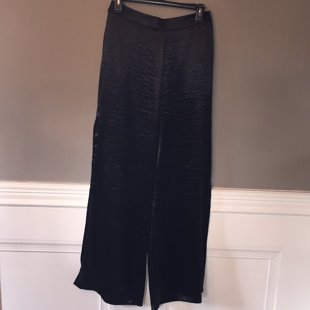 Black silky wide leg pant with slit on sides